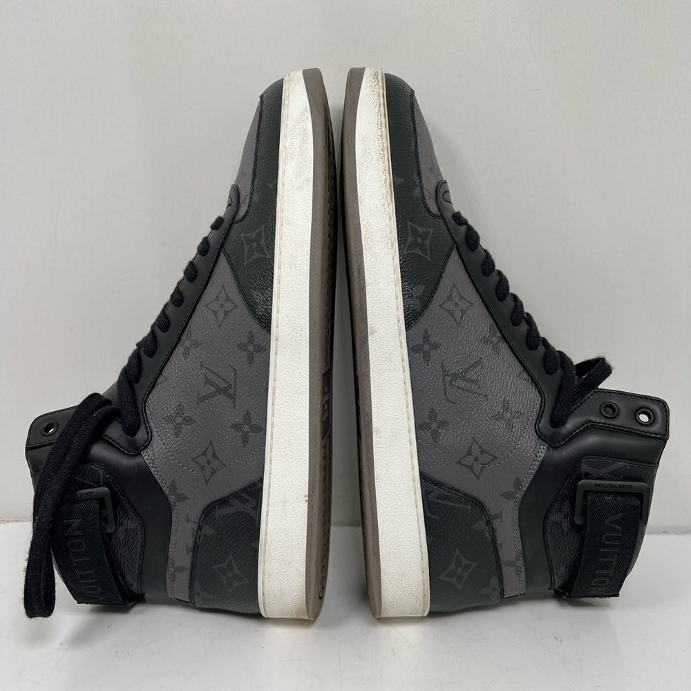 Louis Vuitton Trainer Sneaker Rivoli Boot High Top US 8.5 Mens Monogram Eclipse - Picture 7 of 11